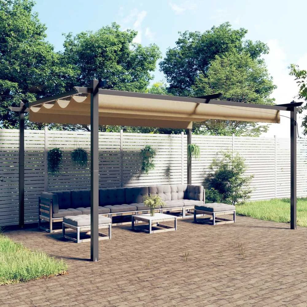 Pavėsinė su tinklinėmis sienelėmis, taupe, 6x3m, plienas