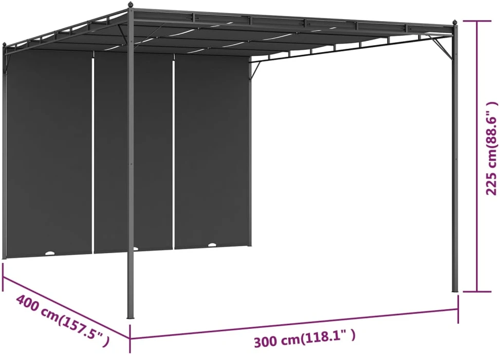 Sodo pavėsinė su šonine užuolaida, antracito spalvos, 4x3x2,25m