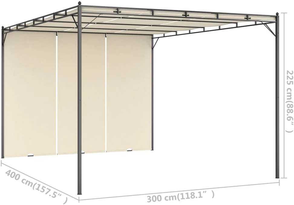 Sodo pavėsinė su šonine užuolaida, kreminės spalvos, 4x3x2,25m