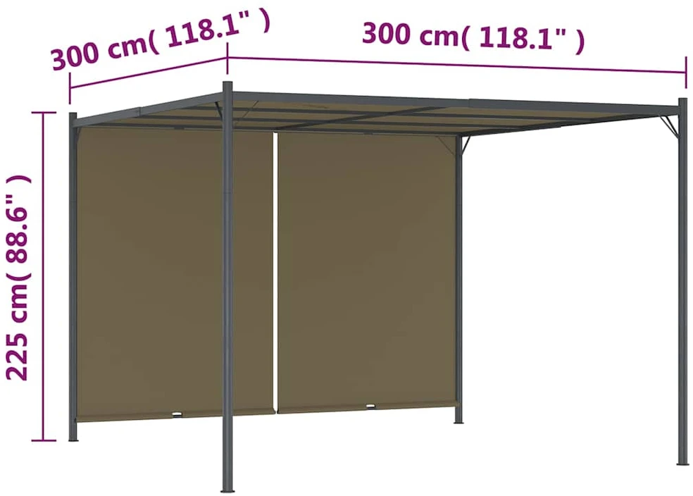 Sodo pergolė su įtraukiamu stogu, taupe spalvos, 3x3m, 180g/m²
