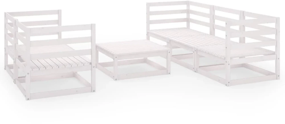 Lauko baldų komplektas Sodo poilsio baldų komplektas, 6 dalių, baltas, pušies masyvas