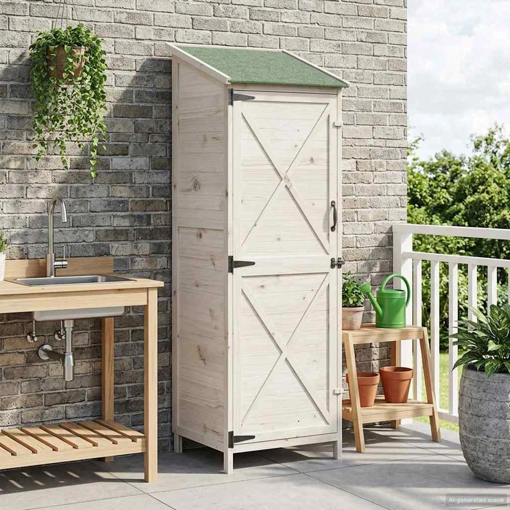 Sodo Sandėlys Balta 59,5 x 56 x 176,5 cm Kietasis pušinis medis