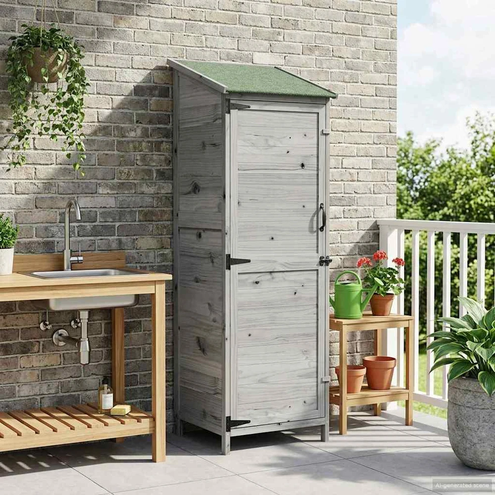 Sodo Sandėlys Pilka 59,5 x 56 x 176,5 cm Kietasis pušinis medis