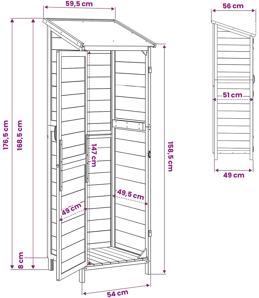 Sodo Sandėlys Pilka 59,5 x 56 x 176,5 cm Kietasis pušinis medis