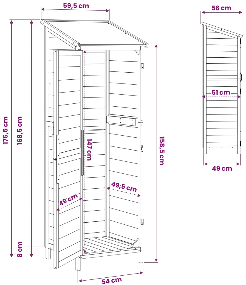 Sodo Sandėlys Pilka 59,5 x 56 x 176,5 cm Kietasis pušinis medis
