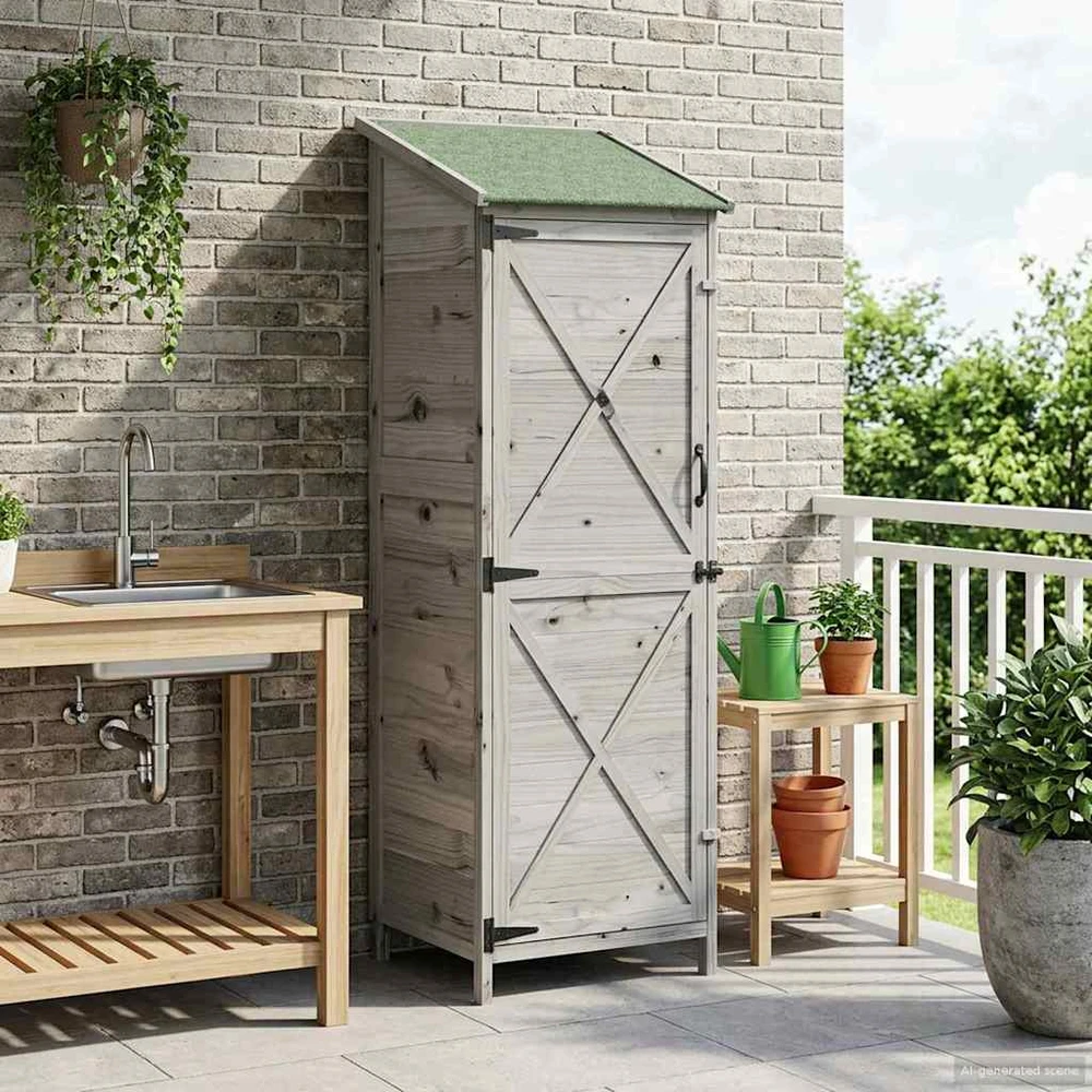 Sodo Sandėlys Pilka 59,5 x 56 x 176,5 cm Kietasis pušinis medis