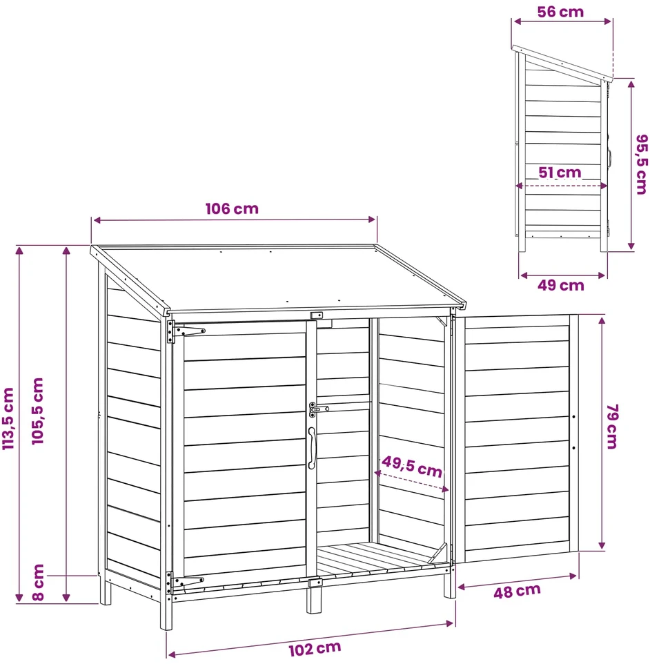 Sodo Sandėlys su stogu su saugykla Balta 106,5 x 56 x 113,5 cm