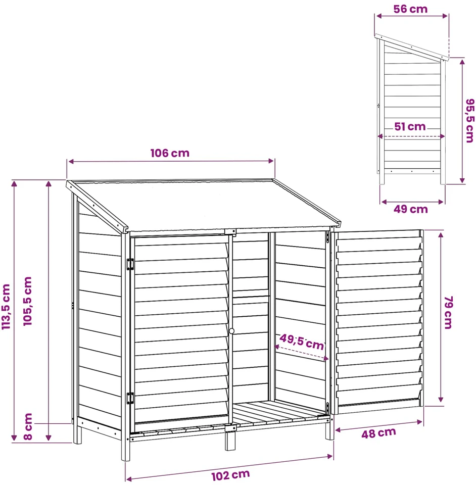 Sodo Sandėlys su stogu su saugykla Natūrali 106 x 56 x 113,5 cm