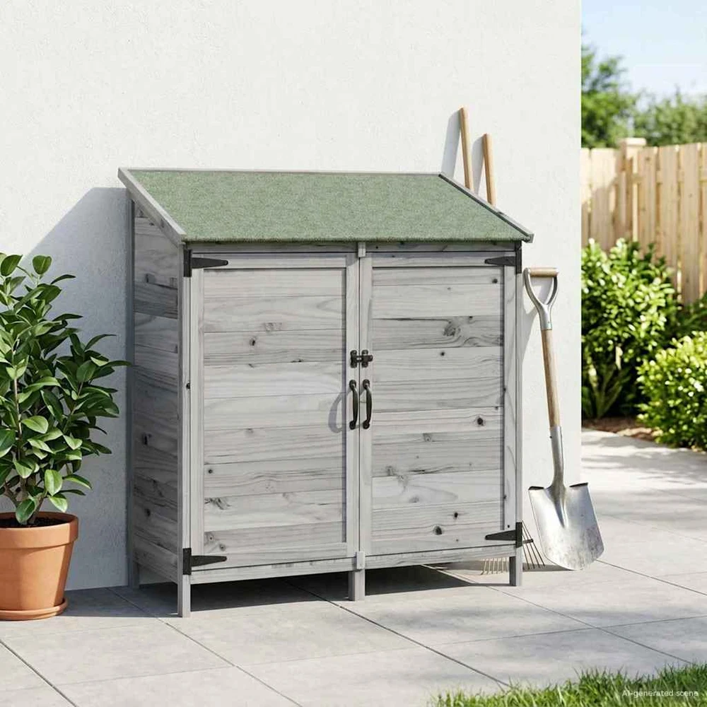 Sodo Sandėlys su stogu su saugykla Pilka 106,5 x 56 x 113,5 cm