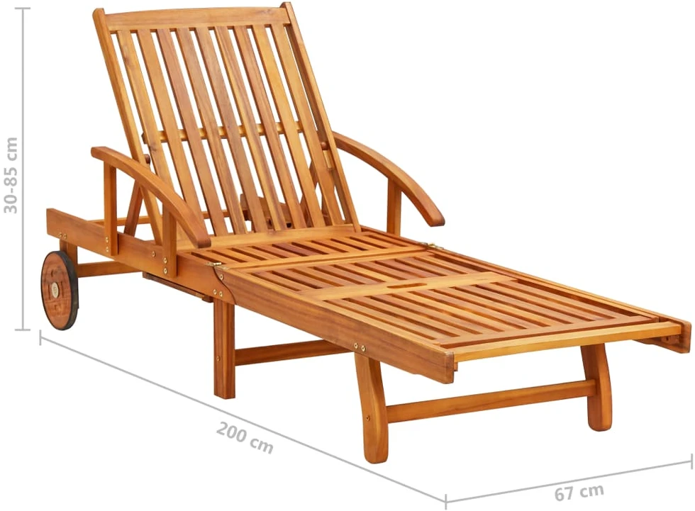 Sodo saulės gultas su staliuku ir čiužinuku, akacijos masyvas