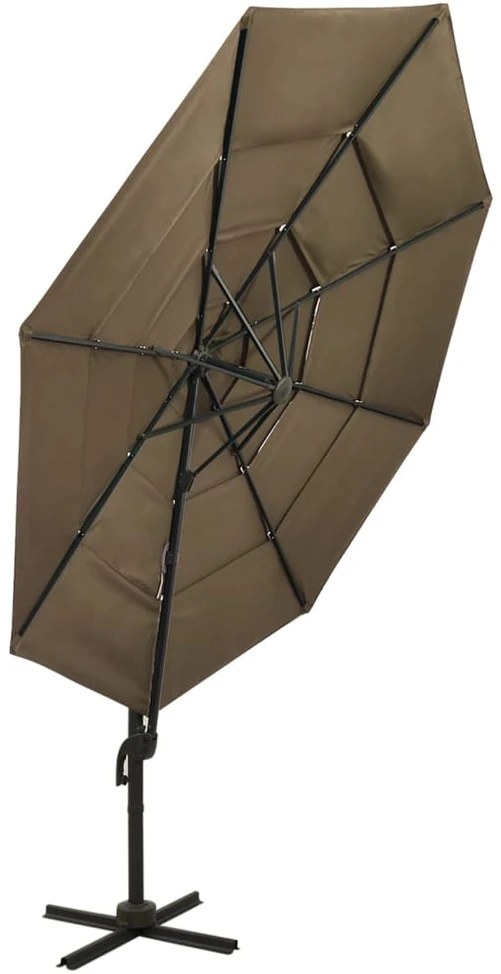 Sodo skėtis su aliuminio stulpu, taupe, 3x3m, 4 aukščių