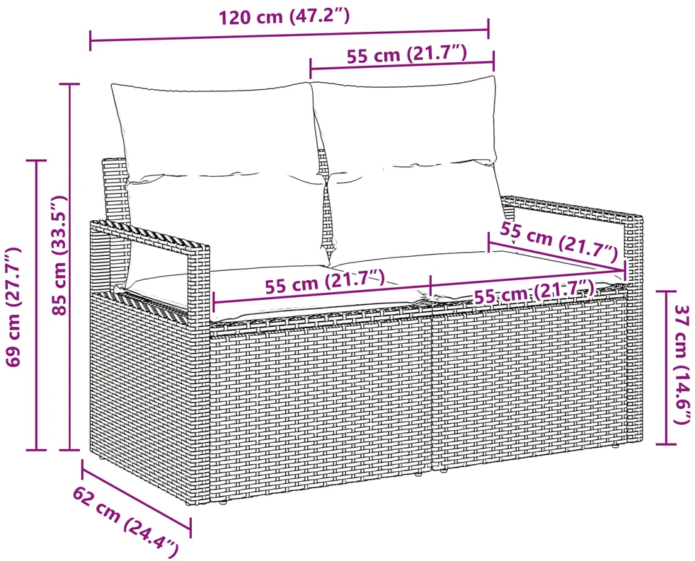 Sodo sofa su pagalve 120 x 62 x 69 cm poliratanas
