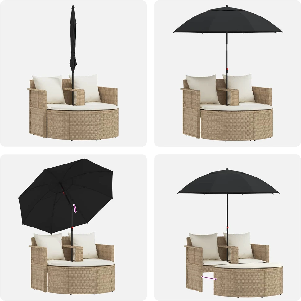 Sodo sofa su pagalve 8 pcs Bežė ir kreminė balta poliratanas