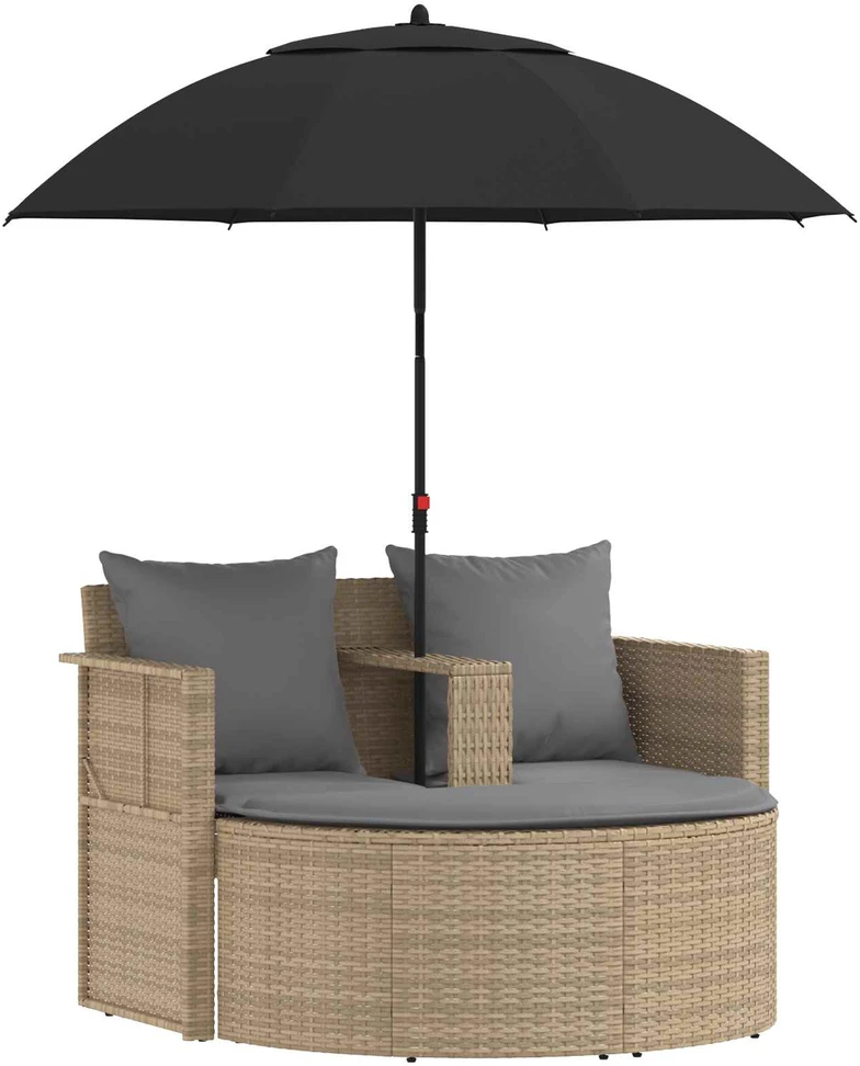 Sodo sofa su pagalve 8 pcs kreminė ir šviesiai pilka poliratanas