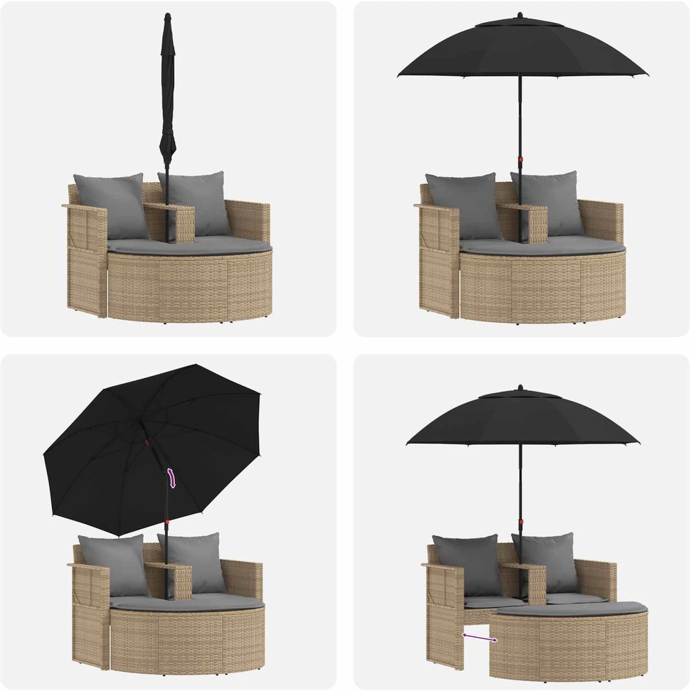 Sodo sofa su pagalve 8 pcs kreminė ir šviesiai pilka poliratanas