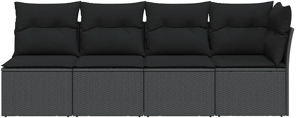 Keturvietė sodo sofa su pagalvėlėmis, juoda, poliratanas