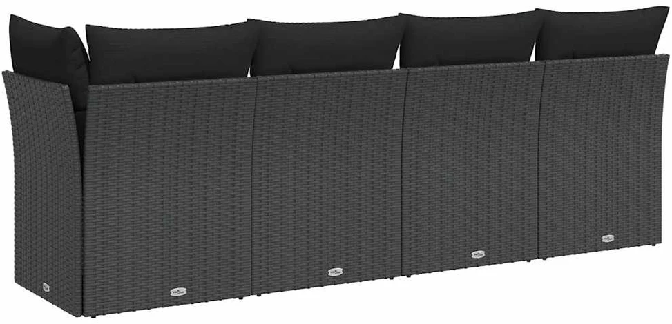 Keturvietė sodo sofa su pagalvėlėmis, juoda, poliratanas