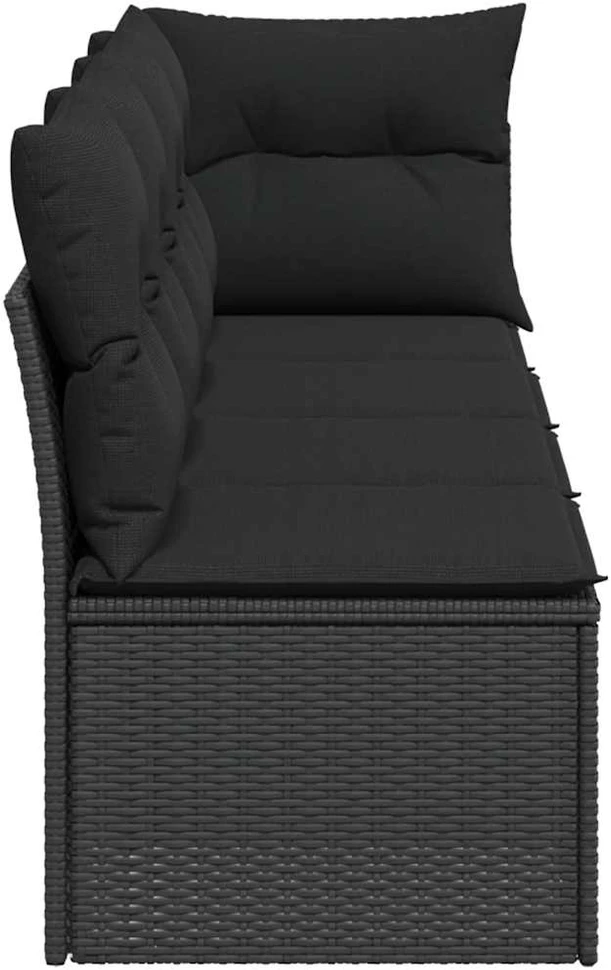 Keturvietė sodo sofa su pagalvėlėmis, juoda, poliratanas