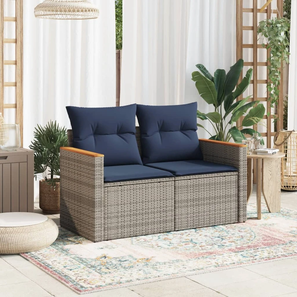 Sodo sofa su pagalvėlėmis, dvivietė, pilka, polirotangas