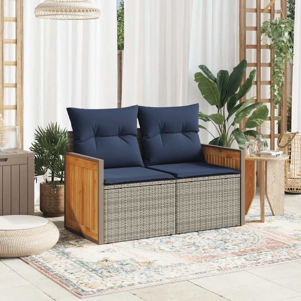 Sodo sofa su pagalvėlėmis, dvivietė, pilka, polirotangas