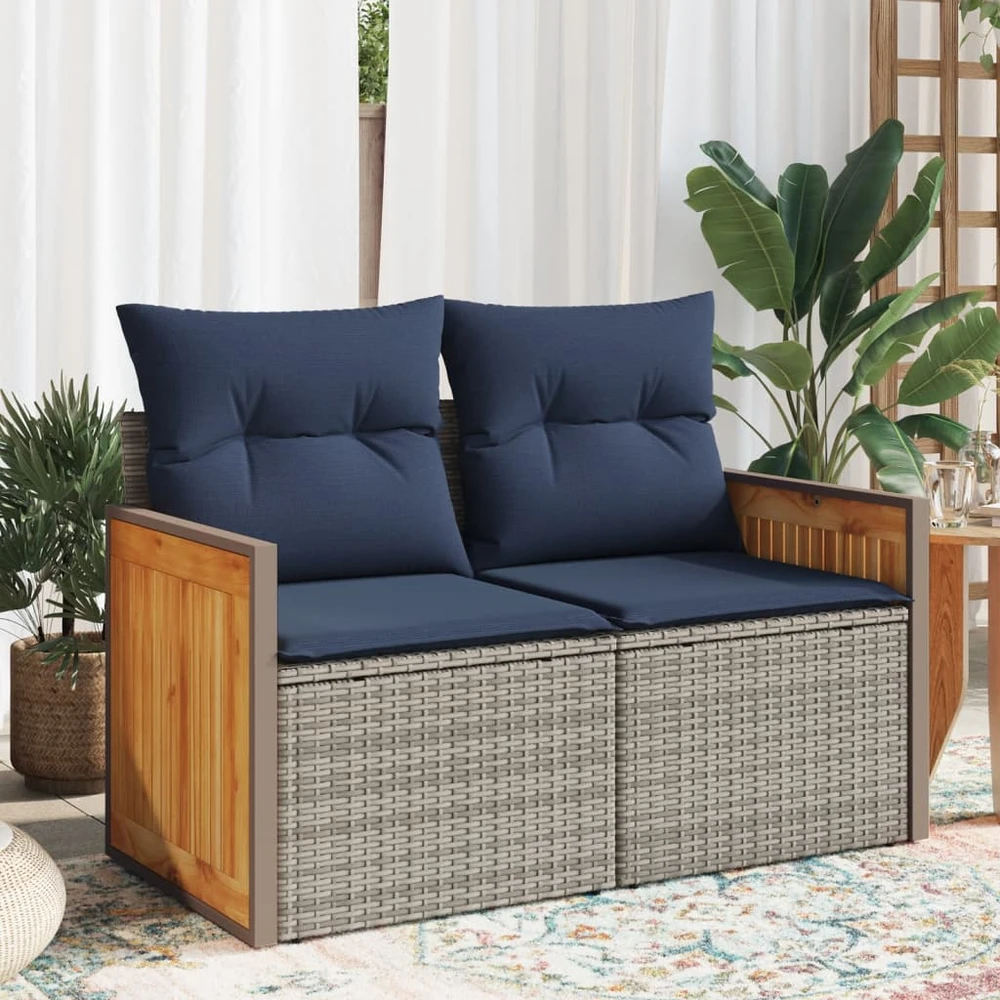 Sodo sofa su pagalvėlėmis, dvivietė, pilka, polirotangas