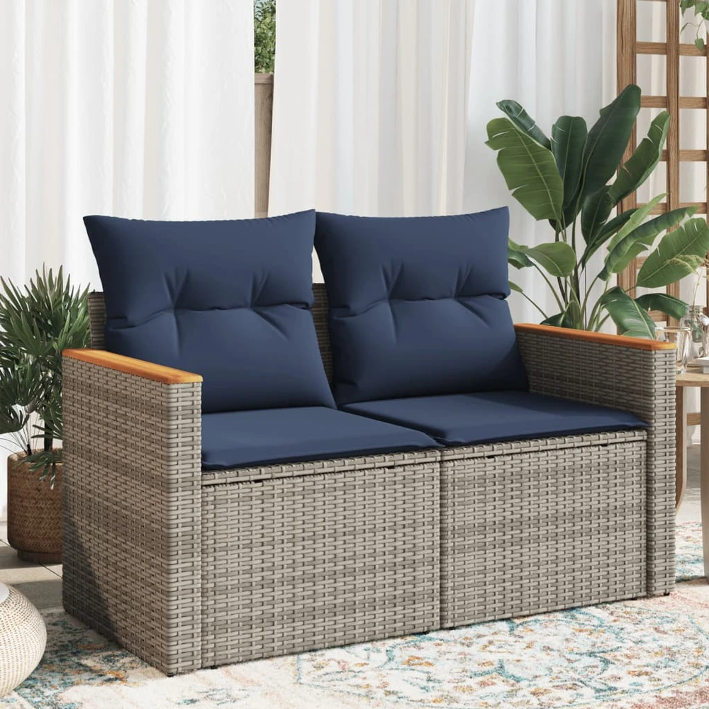Sodo sofa su pagalvėlėmis, dvivietė, pilka, polirotangas