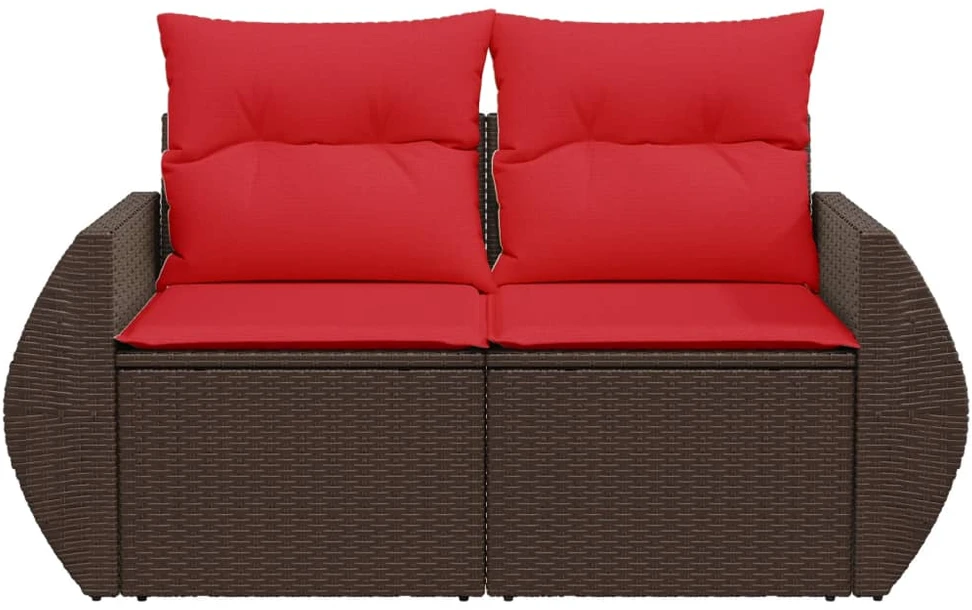 Sodo sofa su pagalvėlėmis, dvivietė, ruda, polirotangas