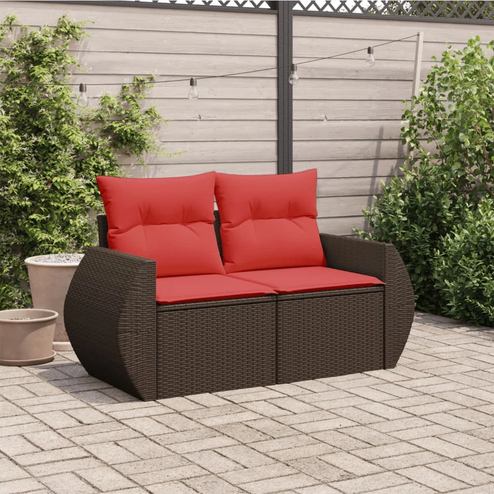 Sodo sofa su pagalvėlėmis, dvivietė, ruda, polirotangas