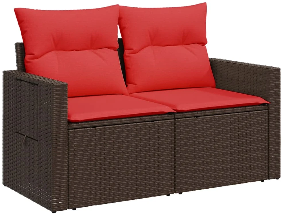 Sodo sofa su pagalvėlėmis, dvivietė, ruda, polirotangas