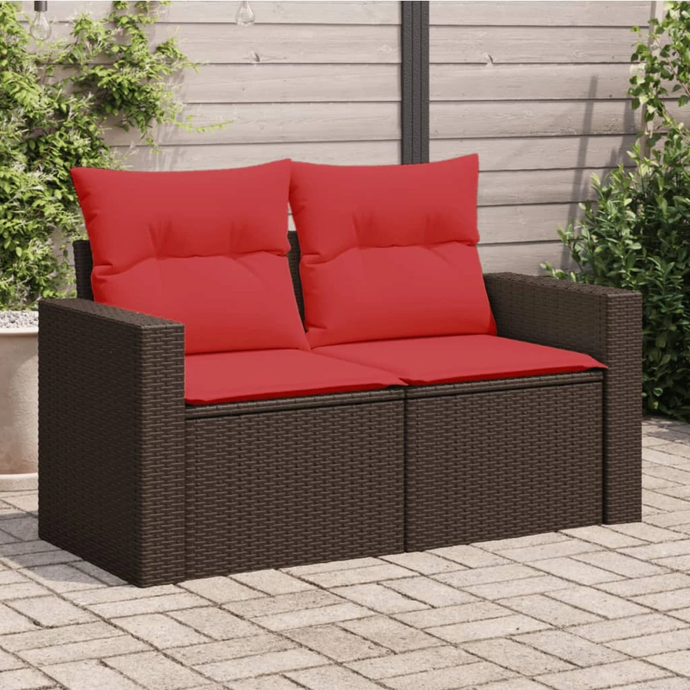 Sodo sofa su pagalvėlėmis, dvivietė, ruda, polirotangas