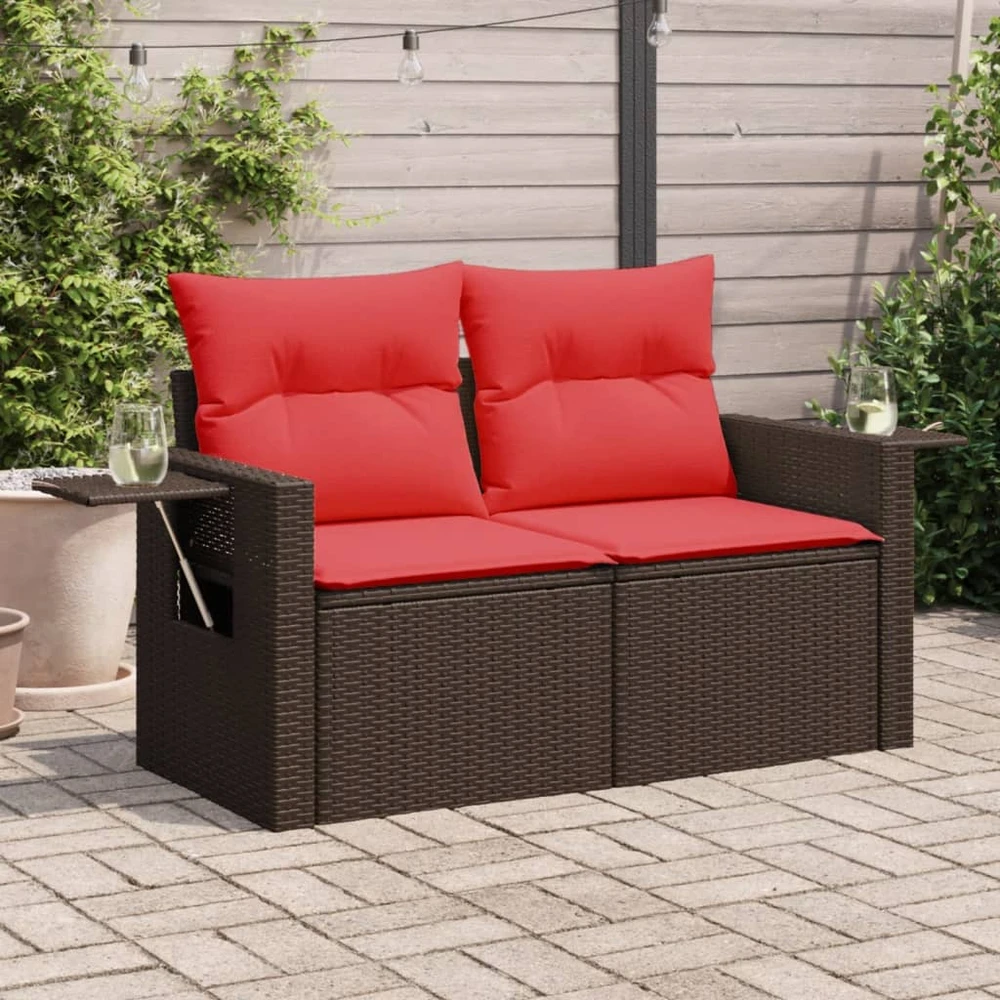 Sodo sofa su pagalvėlėmis, dvivietė, ruda, polirotangas