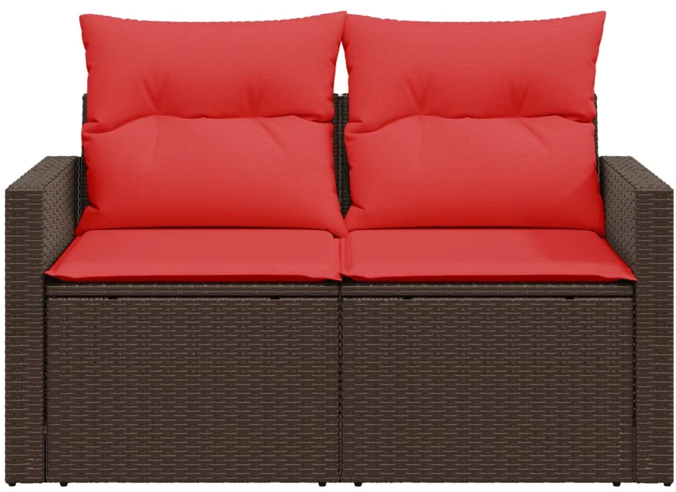 Sodo sofa su pagalvėlėmis, dvivietė, ruda, polirotangas