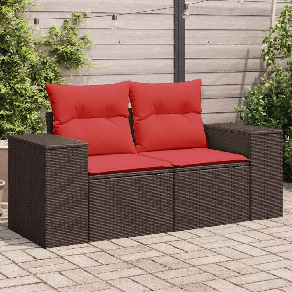 Sodo sofa su pagalvėlėmis, dvivietė, ruda, polirotangas