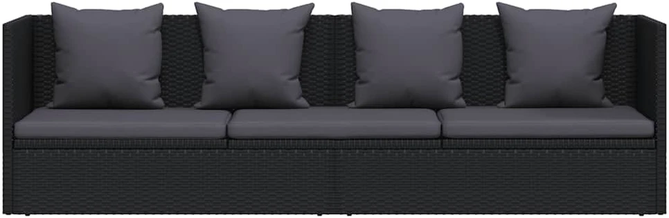 Sodo sofa su pagalvėlėmis ir pagalvėmis, juoda, poliratanas