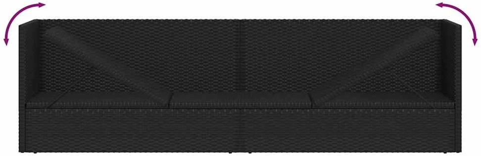 Sodo sofa su pagalvėlėmis ir pagalvėmis, juoda, poliratanas