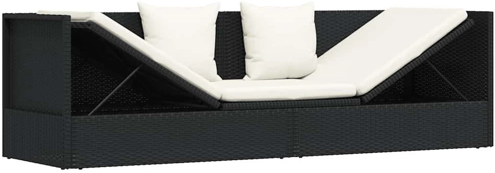 Sodo sofa su pagalvėlėmis ir pagalvėmis, juoda, poliratanas