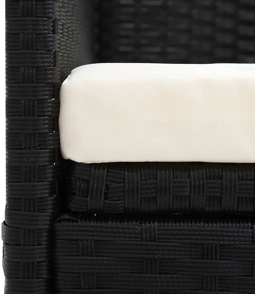 Sodo sofa su pagalvėlėmis ir pagalvėmis, juoda, poliratanas