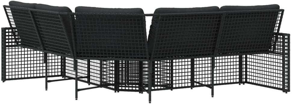 Sodo sofa su pagalvėlėmis ir pakojomis, juoda, poliratanas