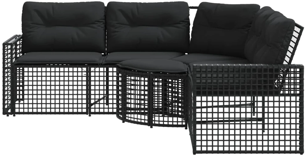 Sodo sofa su pagalvėlėmis ir pakojomis, juoda, poliratanas
