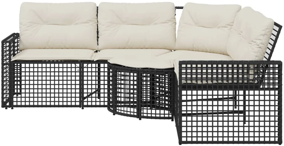 Sodo sofa su pagalvėlėmis ir pakojomis, juoda, poliratanas