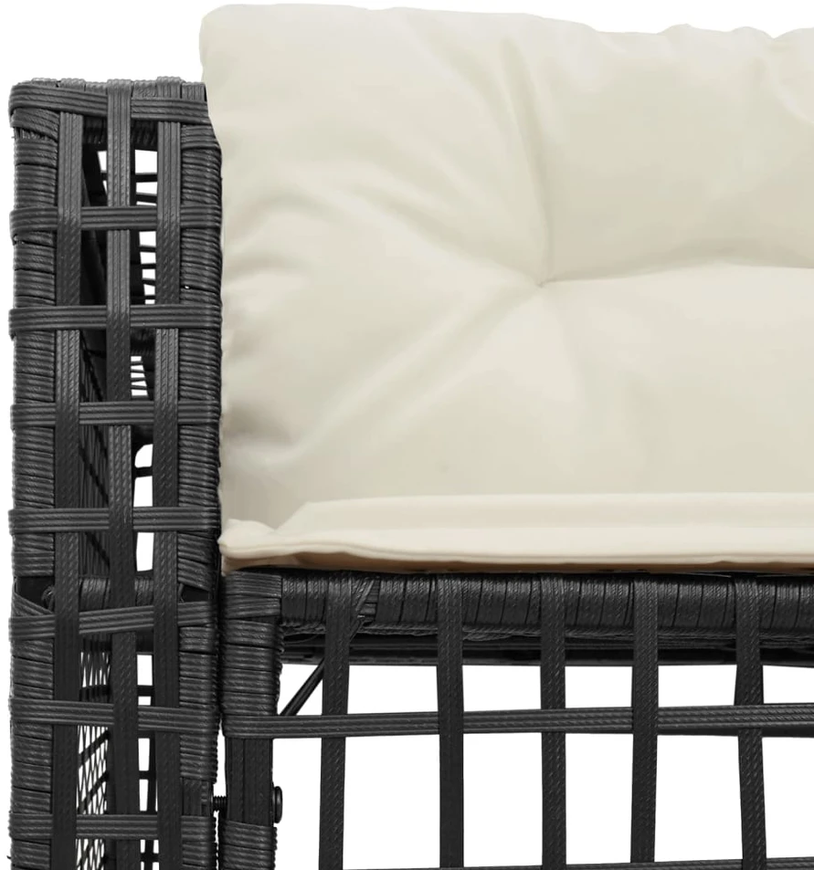 Sodo sofa su pagalvėlėmis ir pakojomis, juoda, poliratanas