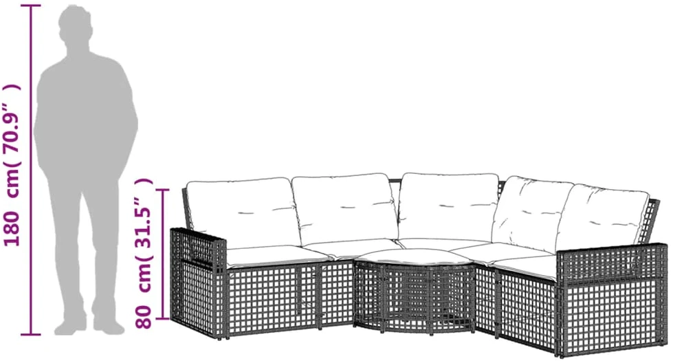 Sodo sofa su pagalvėlėmis ir pakojomis, juoda, poliratanas