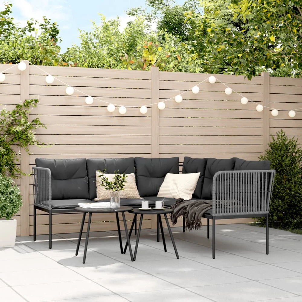Sodo sofa su pagalvėlėmis, juoda, plienas/tekstilenas