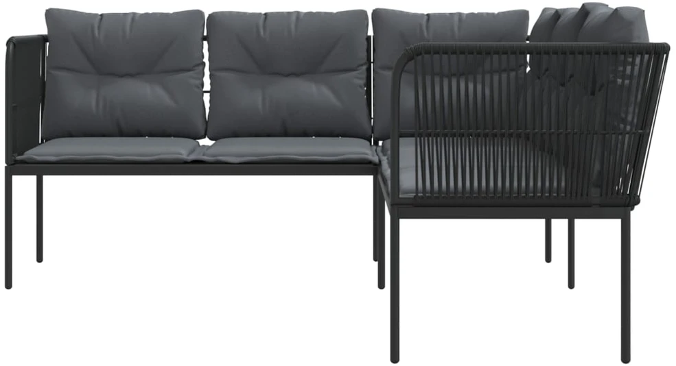 Sodo sofa su pagalvėlėmis, juoda, plienas/tekstilenas