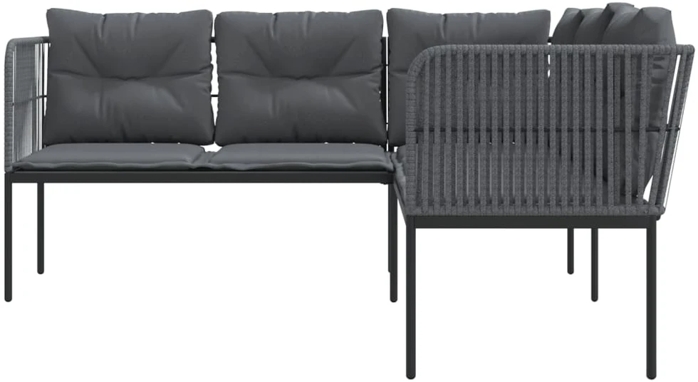 Sodo sofa su pagalvėlėmis, juoda, plienas/tekstilenas