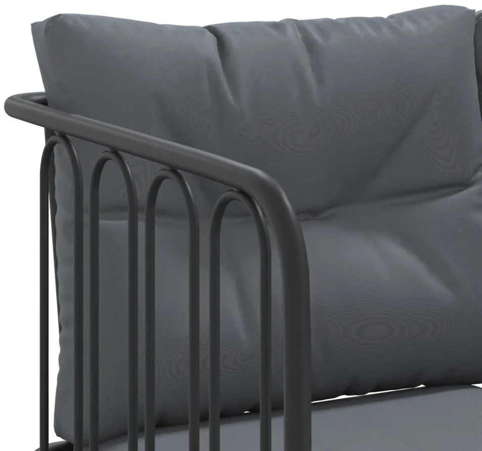 Sodo sofa su pagalvėlėmis, juoda, plienas/tekstilenas