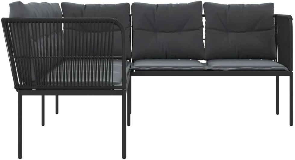 Sodo sofa su pagalvėlėmis, juoda, plienas/tekstilenas