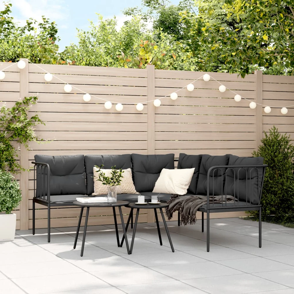 Sodo sofa su pagalvėlėmis, juoda, plienas/tekstilenas