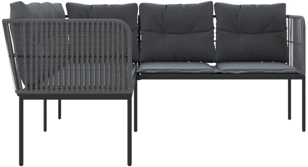 Sodo sofa su pagalvėlėmis, juoda, plienas/tekstilenas