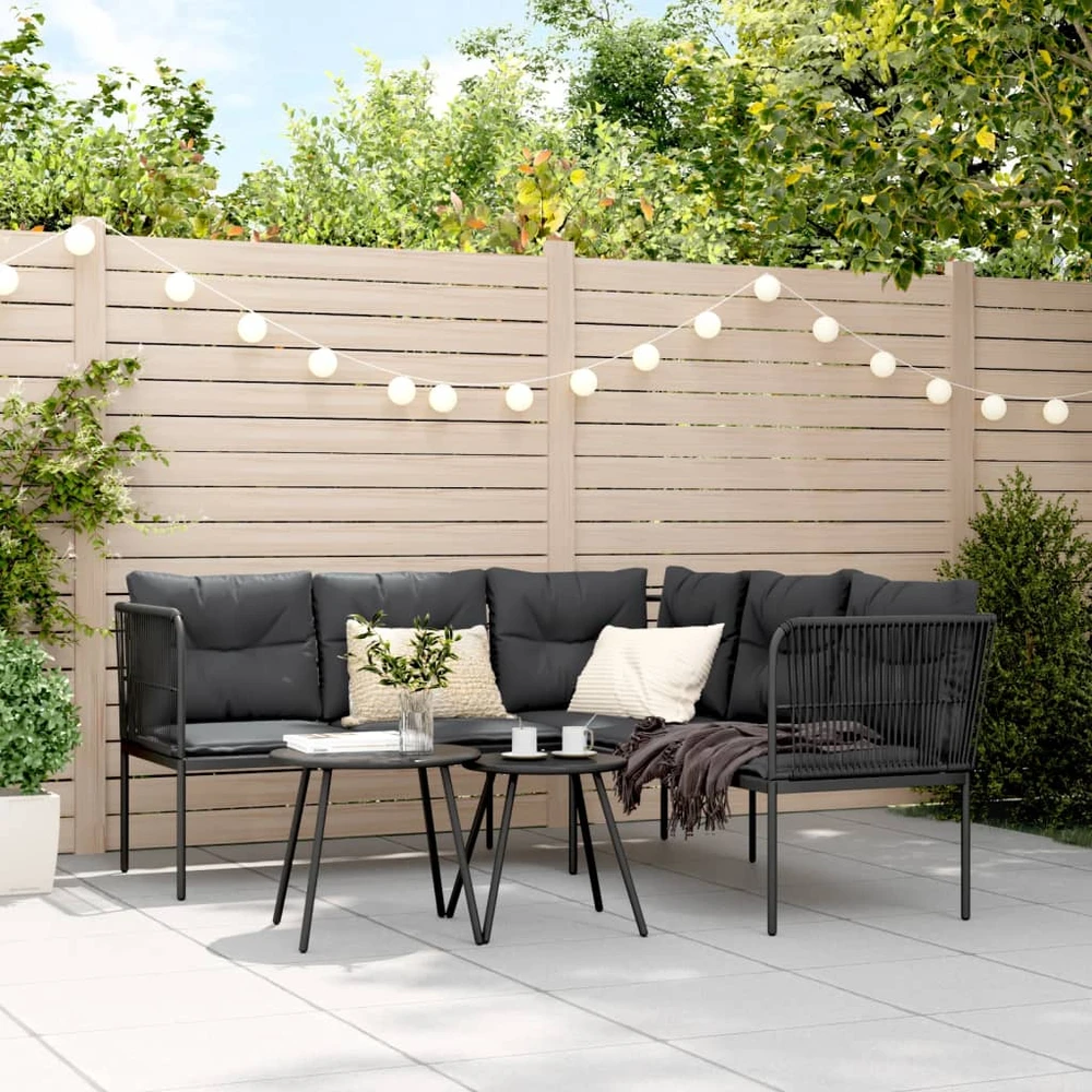Sodo sofa su pagalvėlėmis, juoda, plienas/tekstilenas